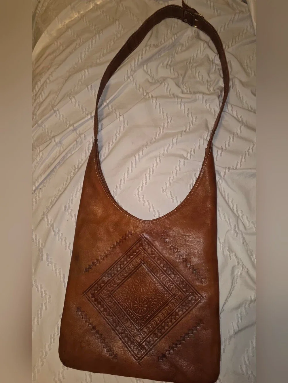 Handcrafted Genuine Leather Tooled Crossbody Hobo Bag Boho Western Artisan Purse